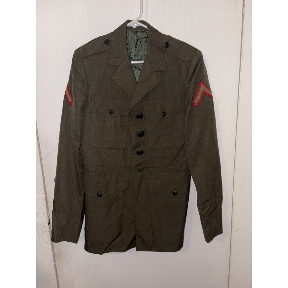 Vintage USMC Marine Corps Alpha Green Dress Uniform Coat Jacket PFC M - Picture 3 of 8
